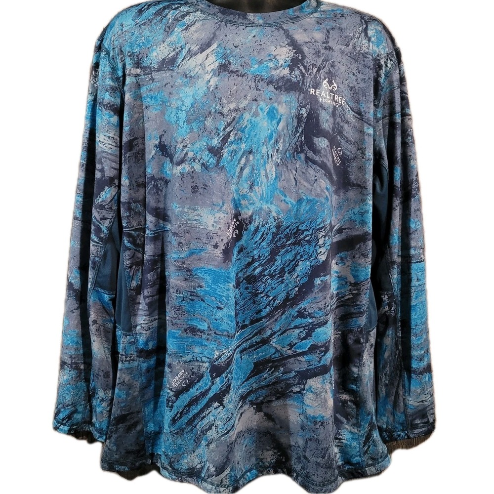 REALTREE FISHING Aspect Camo Long Sleeve Shirt 2XL Blue UV Protection Stretch